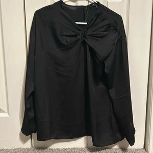 Silky black blouse with front offset ruching